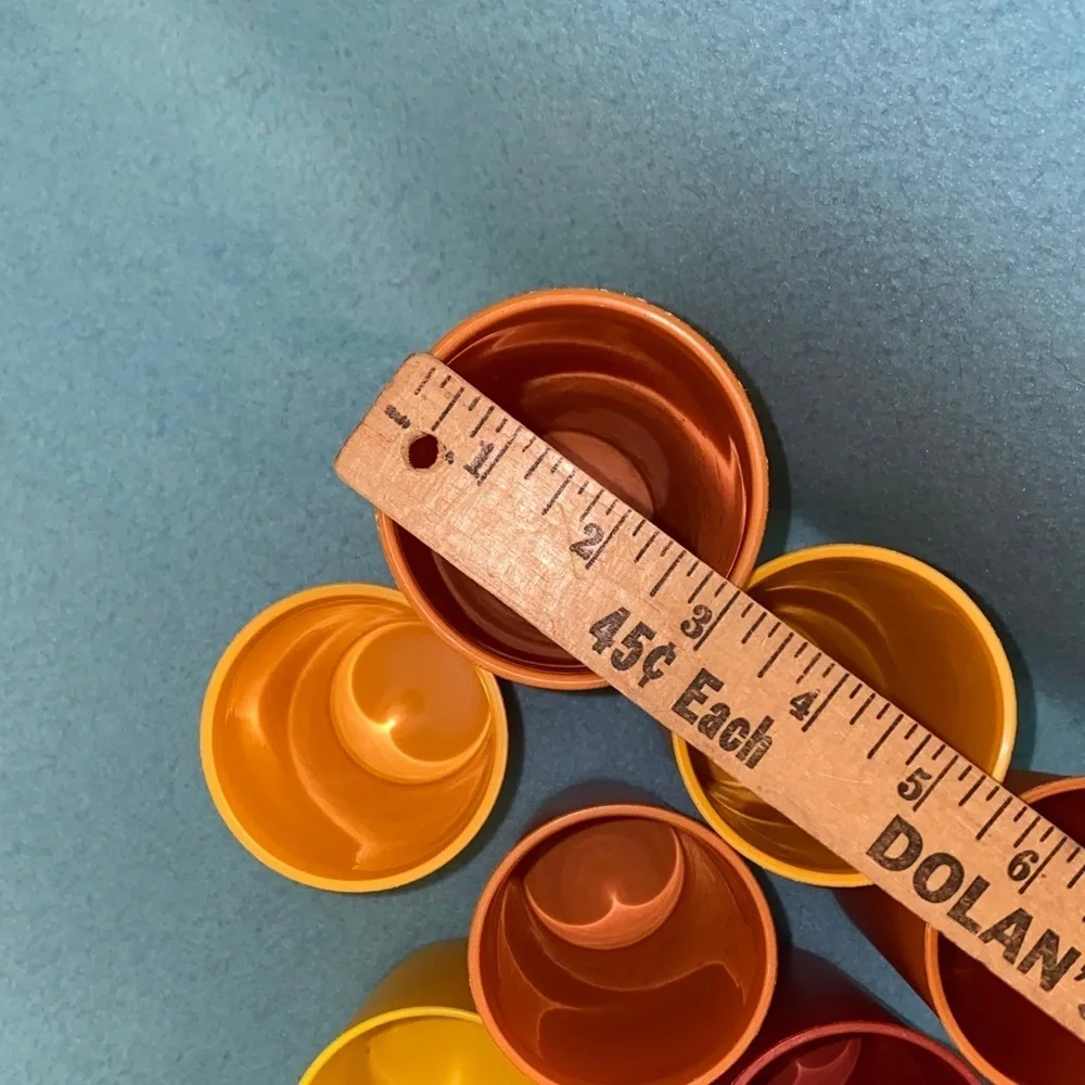 TUPPERWARE 7 drinking cups plastic random sizes yellow red orange vintage 1970’s